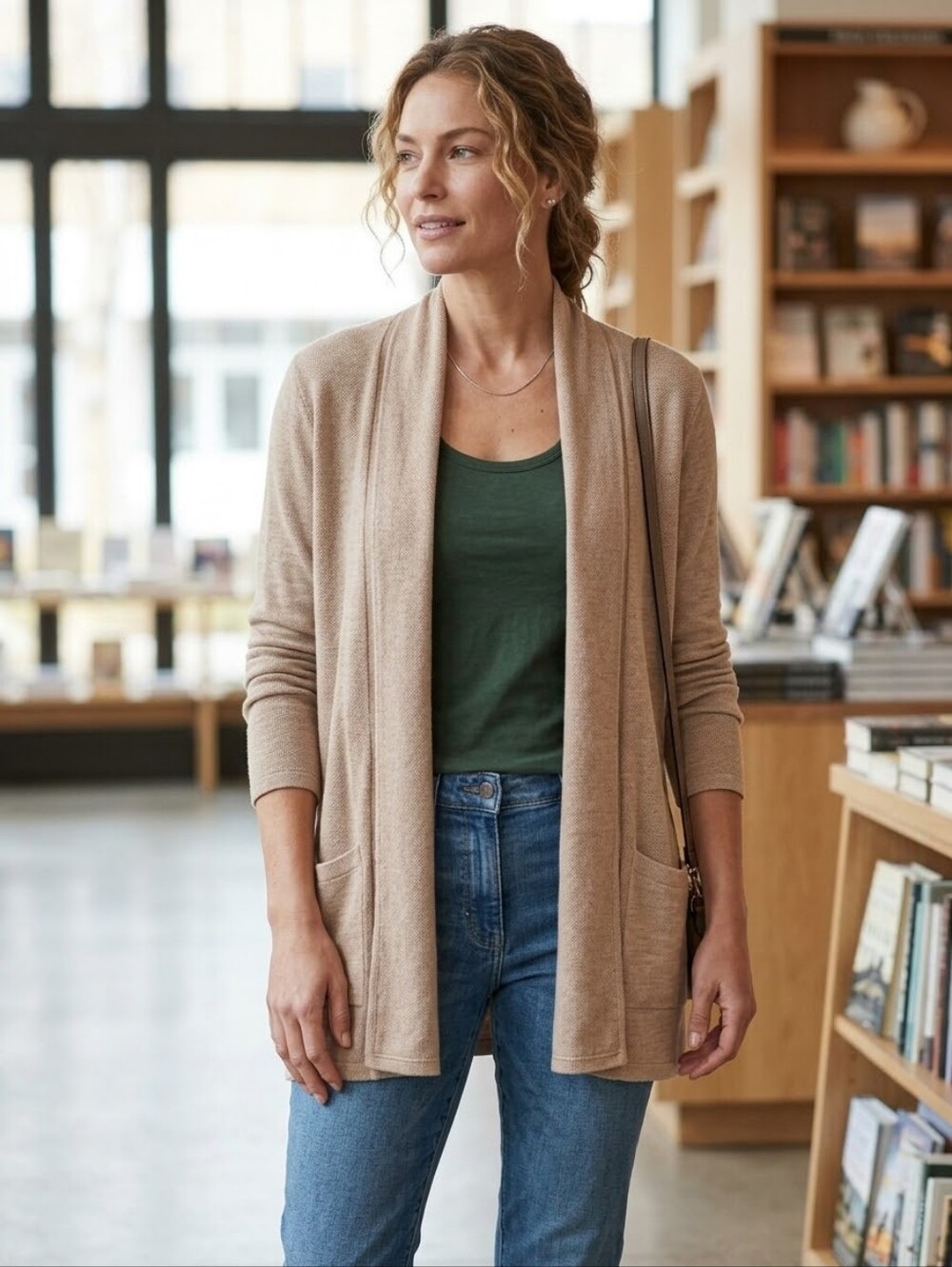 Athleta Open-Front Drape Cardigan in Light Taupe